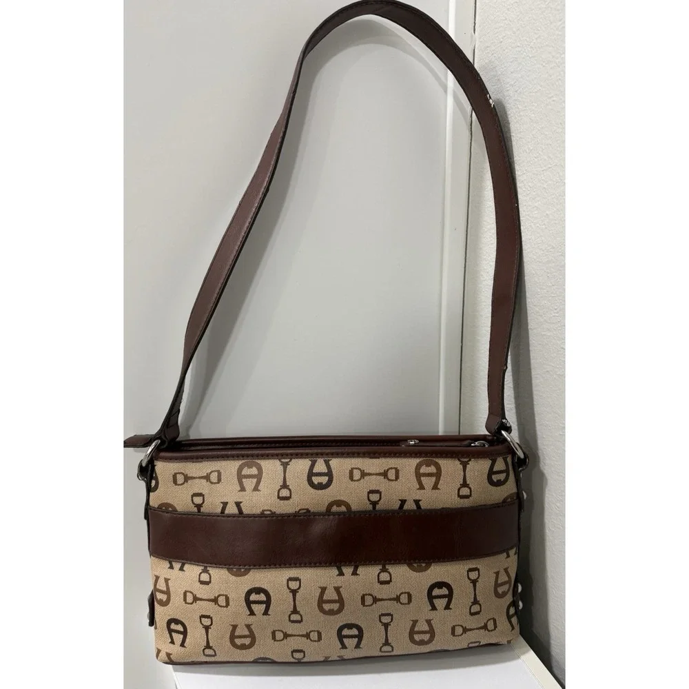 Vintage Etienne Aigner Signature Brown Logo All Over Print Purse Bag